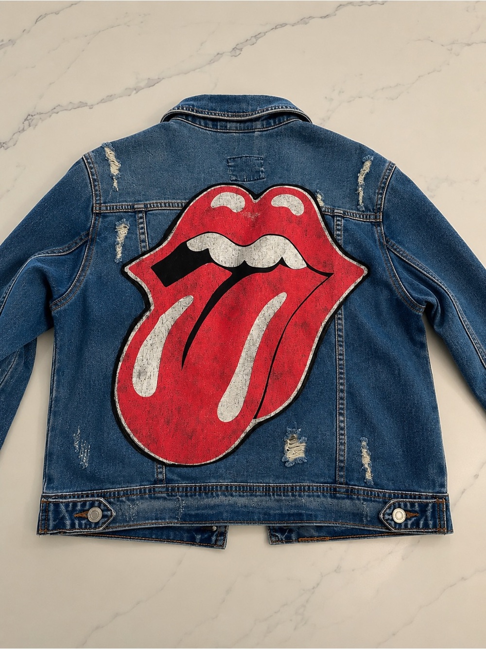 Sojara Distressed Rolling Stones denim jacket